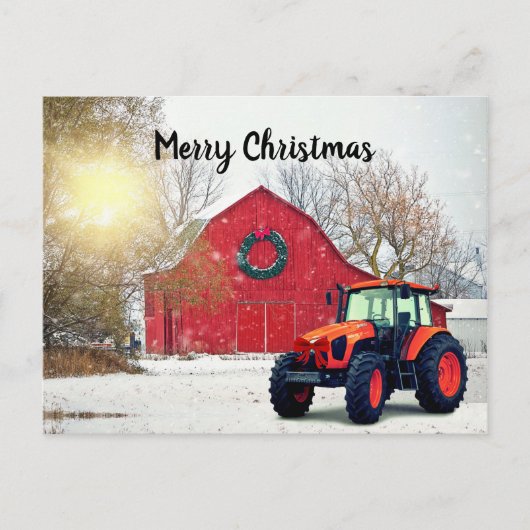 Moderne Oranje tractor in Barnyard kerst  Briefkaart (Voorkant)