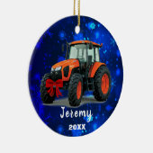 Moderne Oranje tractor "Kerstmis 20XX" Keramisch Ornament (Rechts)