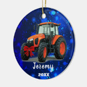 Moderne Oranje tractor "Kerstmis 20XX" Keramisch Ornament (Links)
