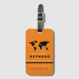 Moderne oranje travel bag tag with custom name bagagelabel