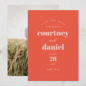 Moderne Oranje trendy foto Bewaar de datum Save The Date (Voorkant / Achterkant)