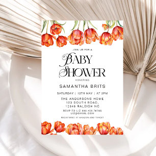 Moderne Oranje Tulpen Bloemen Baby shower Kaart