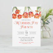Moderne Oranje Tulpen Bloemen Moederdag Brunch Inv Kaart (Staand voorkant)