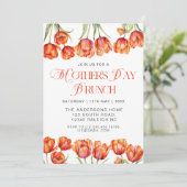 Moderne Oranje Tulpen Bloemen Moederdag Brunch Kaart (Staand voorkant)