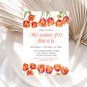 Moderne Oranje Tulpen Bloemen Moederdag Brunch Kaart