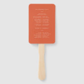 Moderne Oranje Typografie Trouwprogramma Hand Fan Handwaaier (Achterkant)