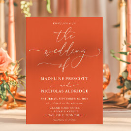 Moderne Oranje Verona Sunset Kalligrafie Huwelijk Kaart