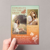 Moderne Oranje vlinder foto afstudeerfeest Acryl Uitnodigingen (Insitu (Draagbaar))