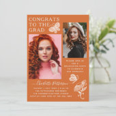 Moderne Oranje vlinder foto afstudeerfeest Kaart (Staand voorkant)