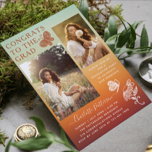 Moderne Oranje vlinder foto afstudeerfeest Kaart