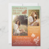 Moderne Oranje vlinder foto afstudeerfeest Kaart (Voorkant)