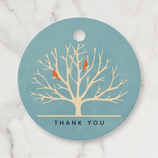 Moderne Oranje vogels in een grote boom Dank u Bedankjes Labels (Voorkant)