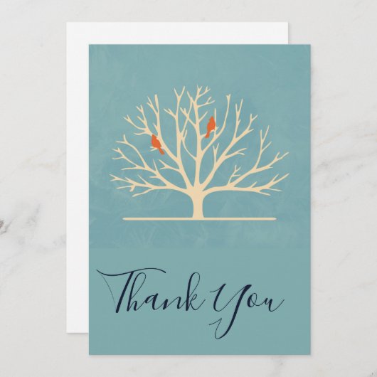 Moderne Oranje vogels in een grote boom Dank u Bedankkaart (Voorkant / Achterkant)