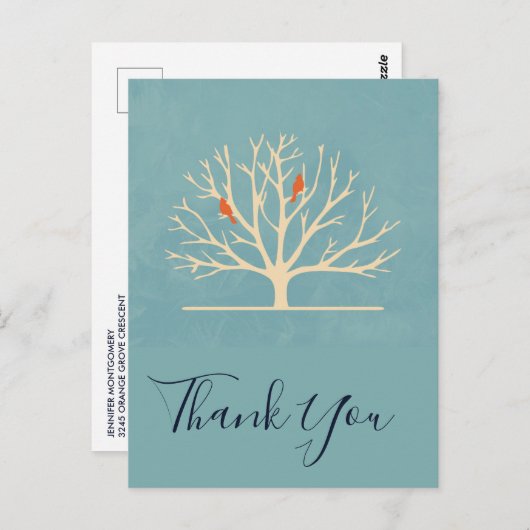 Moderne Oranje vogels in een grote boom Dank u Briefkaart (Voorkant / Achterkant)