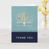 Moderne Oranje vogels in een grote boom Dank u Kaart (Gele Bloem)