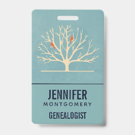 Moderne Oranje Vogels in een Grote Boom Genealoog Badge