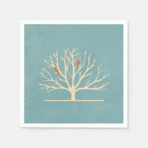 Moderne oranje vogels in een grote boom illustrati servet