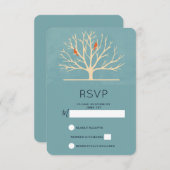 Moderne Oranje Vogels in een Grote Boom RSVP (Voorkant / Achterkant)