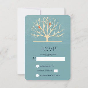 Moderne oranje vogels in een grote boom RSVP Kaartje