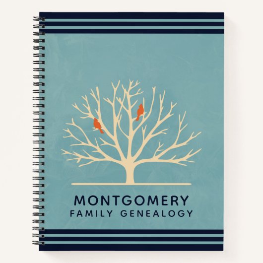 Moderne Oranje Vogels in een grote boomgenealogie Notitieboek (Voorkant)