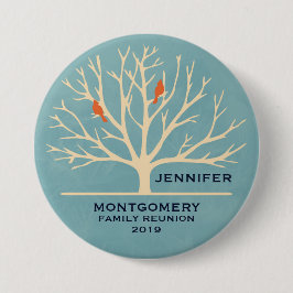 Moderne Oranje vogels in een grote boomgezinsheren Ronde Button 7,6 Cm