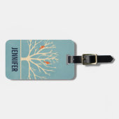 Moderne Oranje vogels in een grote - boomillustrat Bagagelabel (Voorkant horizontaal)