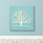 Moderne Oranje vogels in een grote - boomillustrat Canvas Afdruk (Insitu (Houten vloer))