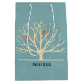 Moderne Oranje vogels in een grote - boomillustrat Medium Cadeauzakje (Voorkant)