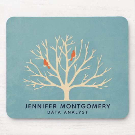 Moderne Oranje vogels in een grote - boomillustrat Muismat (Voorkant)