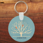 Moderne Oranje vogels in een grote - boomillustrat Sleutelhanger (Voorkant)