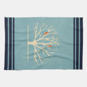 Moderne Oranje vogels in een grote - boomillustrat Theedoek (Horizontaal)