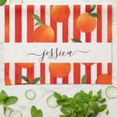 Moderne oranje vruchten patroonnaam theedoek (Gevouwen)