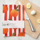 Moderne oranje vruchten patroonnaam theedoek (Quarter Fold)