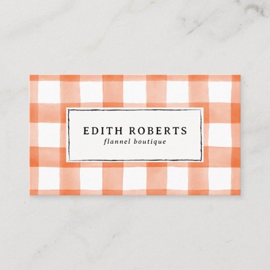 Moderne Oranje Waterverf Buffalo Plaid QR CODE Visitekaartje (Voorkant)