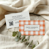 Moderne Oranje Waterverf Buffalo Plaid QR CODE Visitekaartje