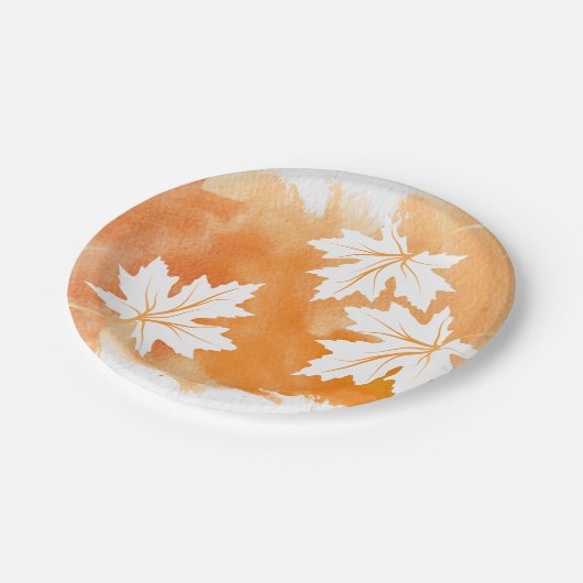 Moderne oranje waterverf en paarse bladeren papieren bordje (Gekanteld)