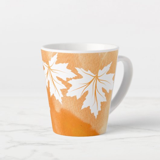 Moderne oranje waterverf en witte esdoornbladeren latte mok (Rechterhoek)