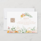 Moderne Oranje Waterverf Floral QR Code Bruiloft RSVP Kaartje (Voorkant)