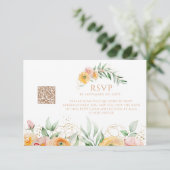 Moderne Oranje Waterverf Floral QR Code Bruiloft RSVP Kaartje (Staand voorkant)