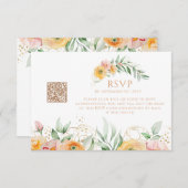 Moderne Oranje Waterverf Floral QR Code Bruiloft RSVP Kaartje (Voorkant / Achterkant)