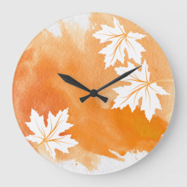 Moderne oranje waterverf splash and maple-bladeren grote klok