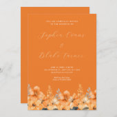 Moderne Oranje wilde bloemen Tuinbruiloft Kaart (Voorkant / Achterkant)