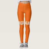 Moderne oranje wittekst werkout leggings (Voorkant)