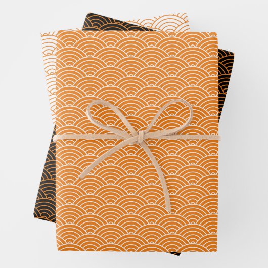 Moderne Oranje zwarte witte geometrische Japanse g Inpakpapier Vel (In situ)