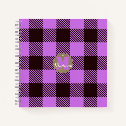 Moderne Orchid Black Pset Tartan Persoonlijke naam Notitieboek (Voorkant)