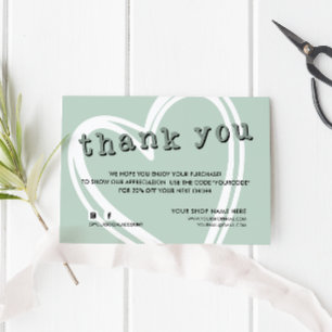 Moderne ORDER INSERT trendy bedankt Sage green Visitekaartje