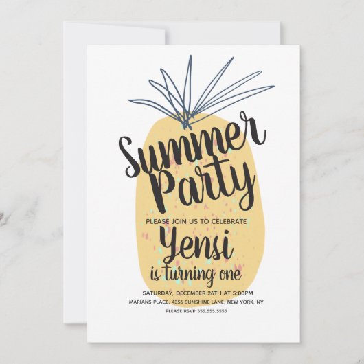 Moderne Organische Ananas Verjaardag Tropische Uit Kaart (Voorkant)