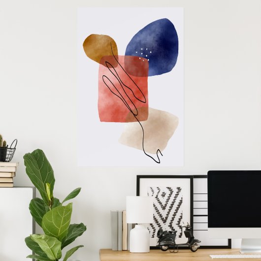 Moderne organische vormen Waterverf Abstracte art Poster (Thuiskantoor)