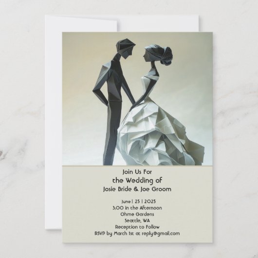 Moderne origami bruidegom huwelijksuitnodiging kaart (Voorkant)