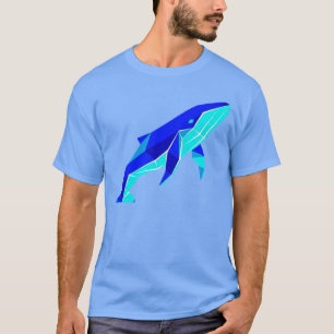 Moderne Origami Geometrisch Blauwe Walvis Grafisch T-shirt